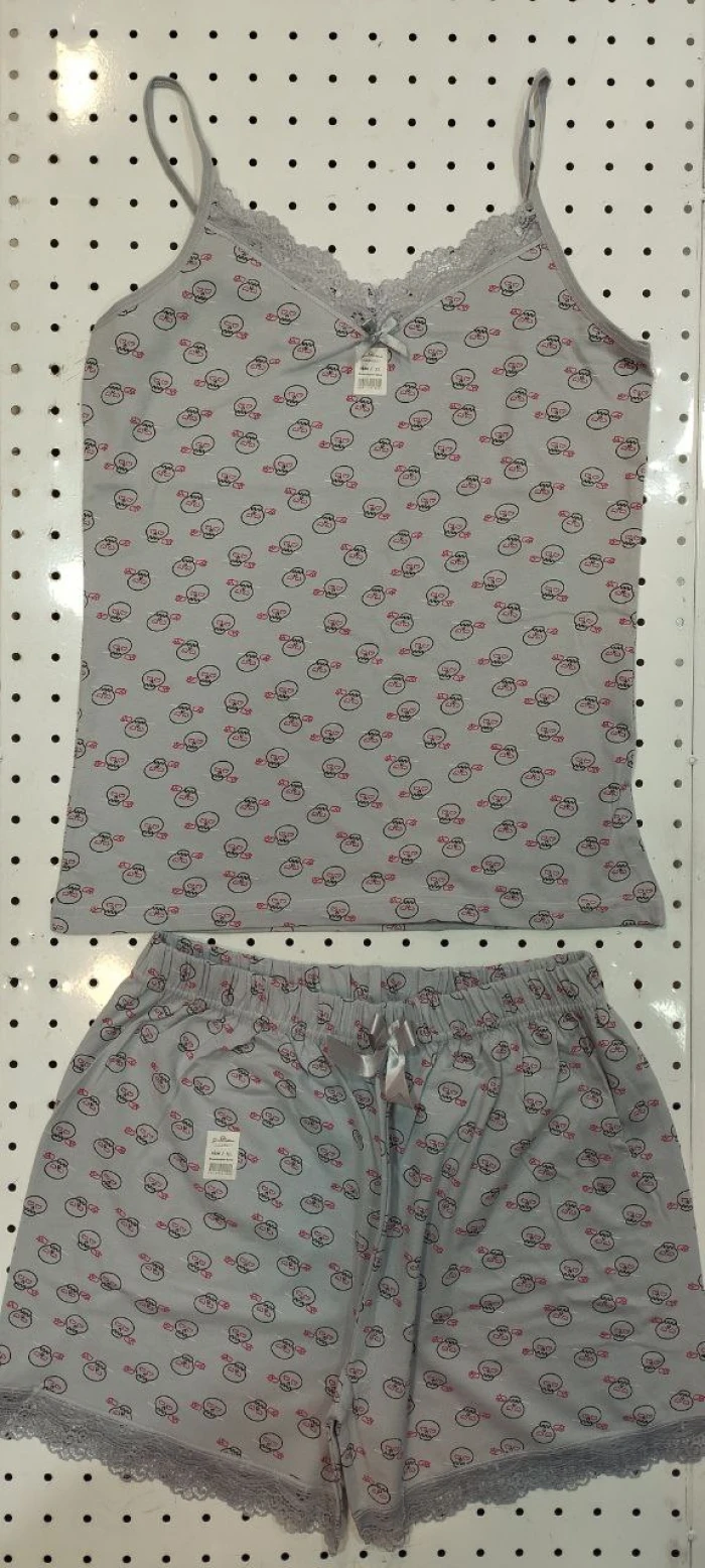 ست تاپ و شورتک طرح دار - رنگ خاکستری - سایز ایکس لارژ