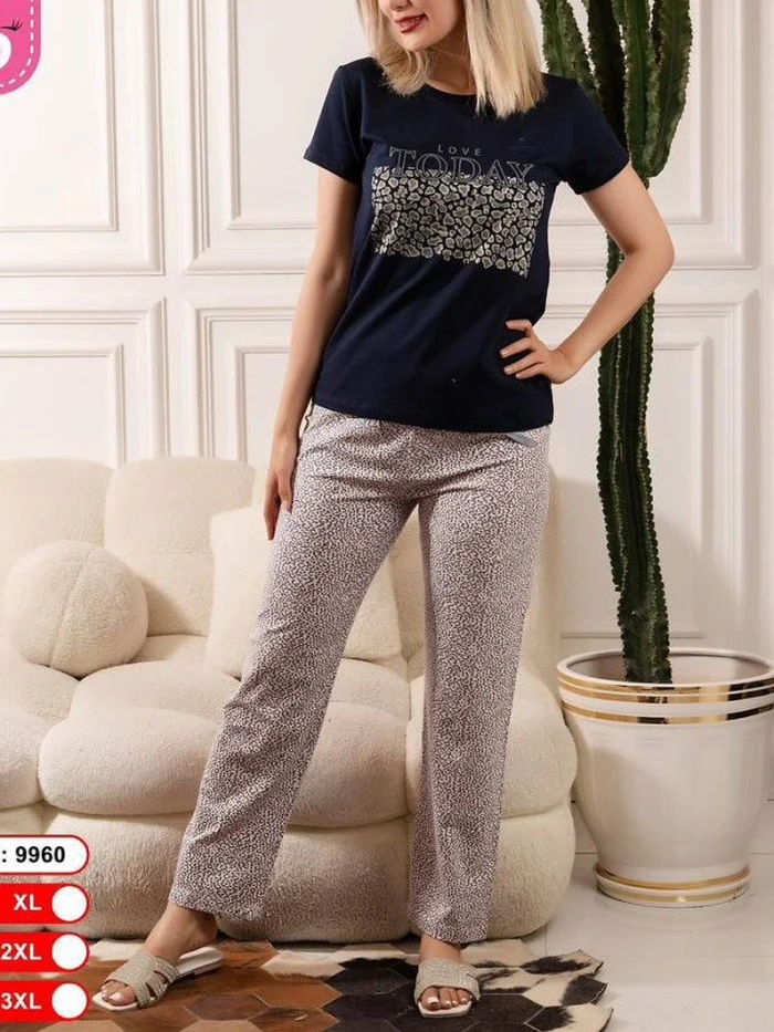 ست تیشرت مشکی و شلوار - رنگ خاکستری - سایز ۲ ایکس لارژ