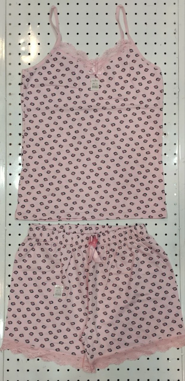 ست تاپ و شورتک طرح دار - رنگ صورتی - سایز ایکس لارژ